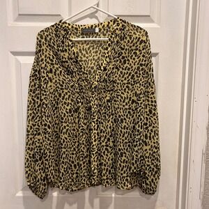 Mint Velvet‎ Blouse Top Womens Size 14 UK 10 US Yellow Black Animal Print Sheer